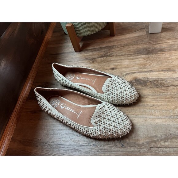 Jeffrey Campbell Martini Spiked Flats Shoes White Leather Slip-On Size 8.5 - Picture 3 of 16